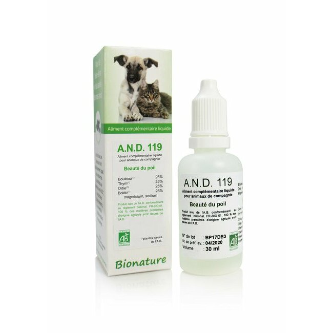 A.N.D. 119 Beauté du poil et du plumage 30 ml Bionature A.N.D. 119 Beauté du poil et du plumage 30 ml Bionature
