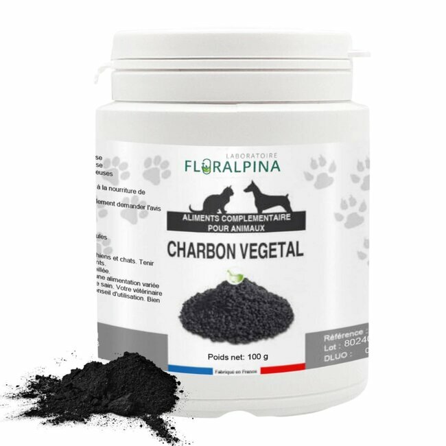 Compléments spécifiques > Foie, transit, digestion ou obésité > Charbon  Végétal 100 g Floralpina : Albert le chien