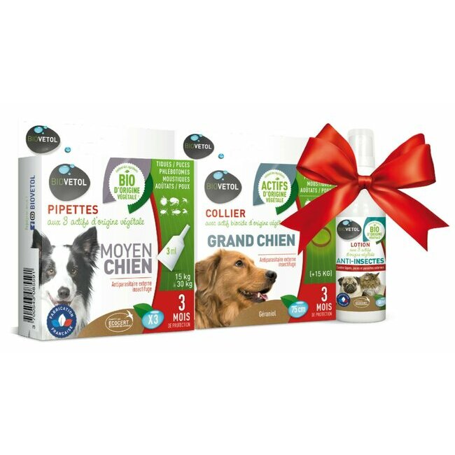 Pack Pipettes Bio et Collier chien 15 à 30 kg Biovétol Pack Pipettes Bio et Collier chien 15 à 30 kg Biovétol