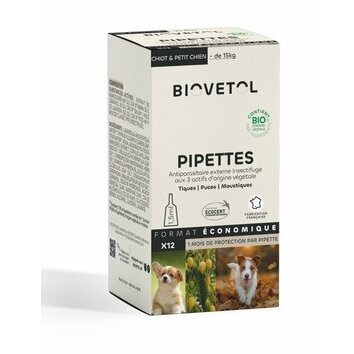 Pack économique 12 pipettes Bio Chiot et Petit Chien Biovétol