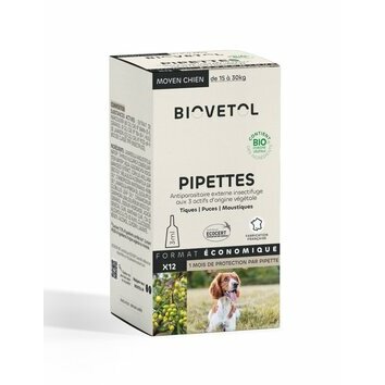 Pack économique 12 pipettes Bio Moyen Chien Biovétol