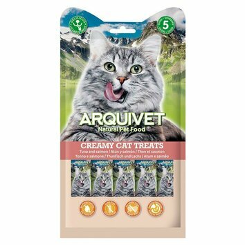 Snacks naturels crémeux pour chat Thon Saumon 5 x 14 g Arquivet