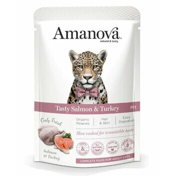 Pâtée naturelle pour chat sans céréales Saumon frais dinde 12 x 85 g Amanova Pâtée naturelle pour chat sans céréales Saumon frais dinde 12 x 85 g Amanova