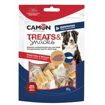 Snacks patate douce et peau de cabillaud Chien 80 g Camon Snacks patate douce et peau de cabillaud Chien 80 g Camon