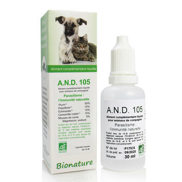 A.N.D. 105 Défenses naturelles contre le parasitisme 30 ml Bionature A.N.D. 105 Défenses naturelles contre le parasitisme 30 ml Bionature