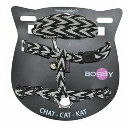 Harnais et laisse avec grelot pour chat à chevron Bobby