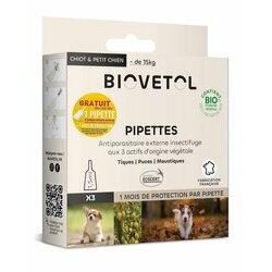 Pipettes insectifuges BIO Chiot ou Petit Chien par 3 Biovetol