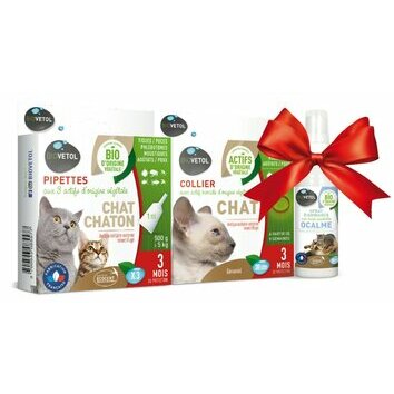 Pack Pipettes Bio et Collier antiparasitaire Chat Biovetol Pack Pipettes Bio et Collier antiparasitaire Chat Biovetol