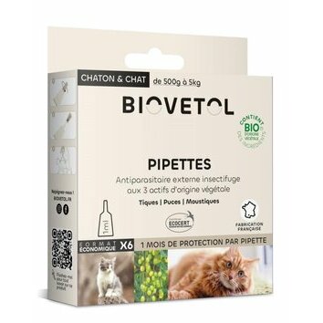 Pipettes insectifuges Bio Chat Chaton par 6 de Biovétol Pipettes insectifuges Bio Chat Chaton par 6 de Biovétol