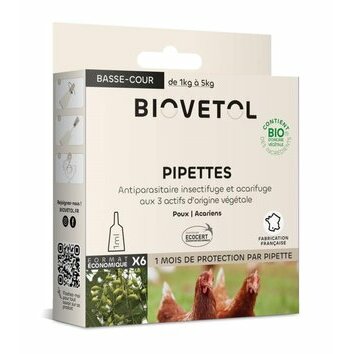 Pipettes Bio Basse-Cour animaux à plumes x 6 de Biovetol