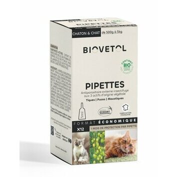 Pack économique 12 pipettes insectifuges Chat Chaton Biovétol