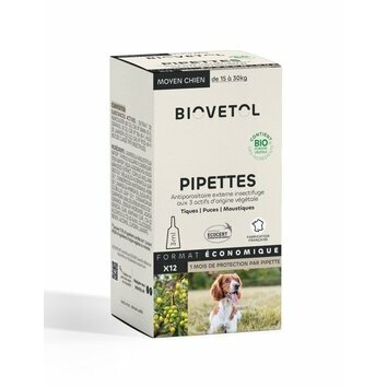 Pack économique 12 pipettes Moyen Chien Biovétol Pack économique 12 pipettes Moyen Chien Biovétol