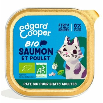 Pâtée Bio pour chat Saumon Poulet 16 x 85 g Edgard et Cooper