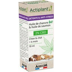 Huile de CBD Bio 2 % Détente et anti-stress chien chat 10 ml Actiplant Huile de CBD Bio 2 % Détente et anti-stress chien chat 10 ml Actiplant