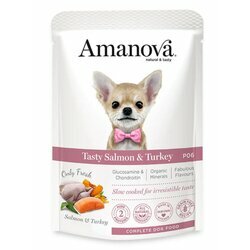 Pâtée naturelle pour chien sans céréales Saumon et dinde 12 x 100 g Amanova