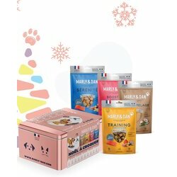 Coffret de Noël pour chien 4 sachets de friandises Marly et Dan Coffret de Noël pour chien 4 sachets de friandises Marly et Dan