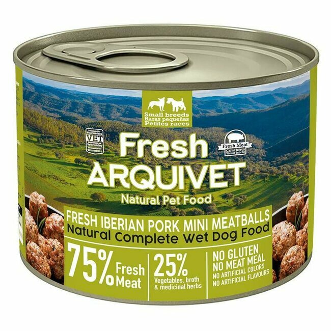 Pâtée boulettes Mini Porc ibérique citrouille haricots verts 6 x 200 g Arquivet