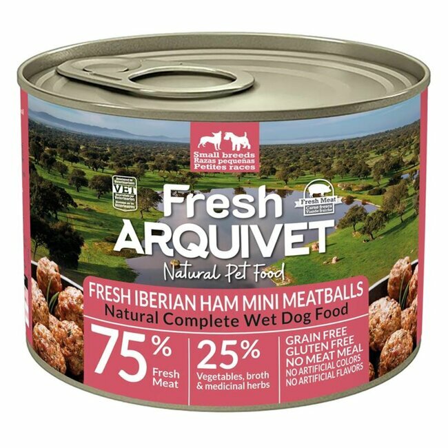 Pâtée pour chien boulettes Jambon ibérique, patate douce et brocoli 6 x 200 g Arquivet