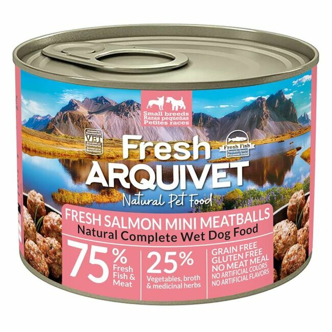 Pâtée pour chien boulettes Mini saumon, carottes et petits pois 6 x 200 g Arquivet