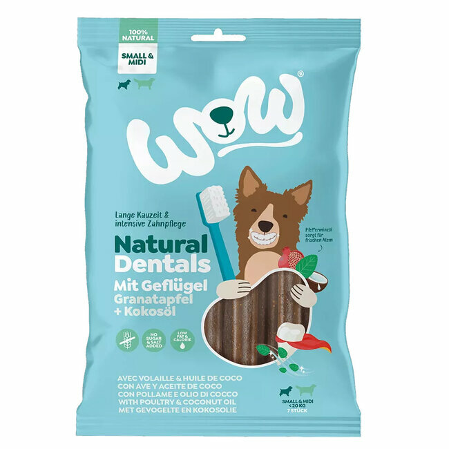 Sticks dentaires Natural Dental chien Small et Médium 180 g Wow