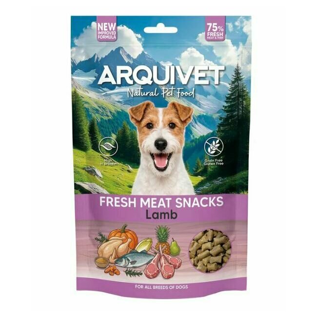 Snacks naturels semi-humides agneau sans céréales pour chien Arquivet