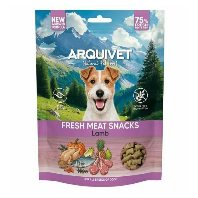 Snacks naturels semi-humides agneau sans céréales pour chien Arquivet