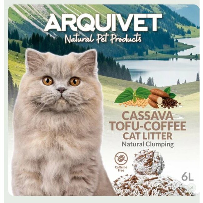 Litière naturelle agglomérante chat au manioc tofu café Cassava Tofu Coffee Cat Litter Arquivet
