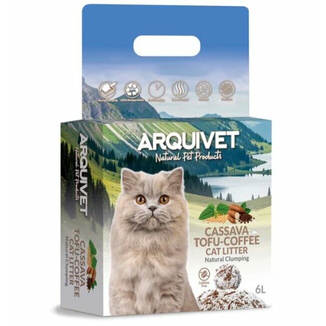 Litière naturelle agglomérante chat au manioc tofu café Cassava Tofu Coffee Cat Litter Arquivet