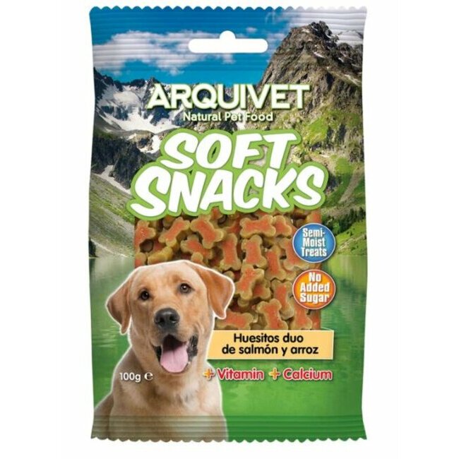 Friandises semi-humides saumon riz forme os 100 g Arquivet