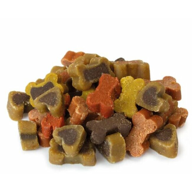 Friandises semi-humides saveurs variées forme os et coeur 100 g Arquivet