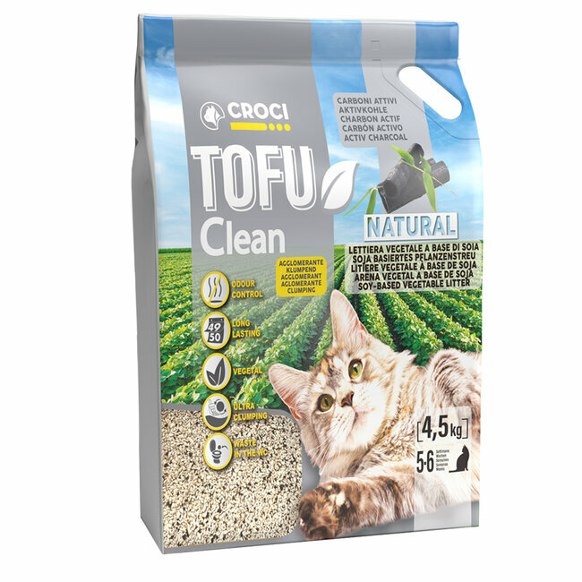 Litière chat naturelle végétale Tofu Clean Charbon 10 litres Croci