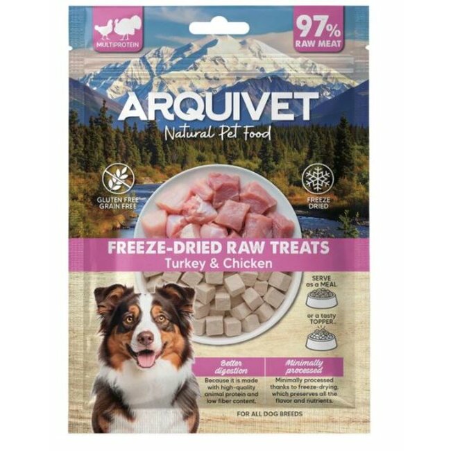 Friandises lyophilisées chien cubes dinde et poulet 50 g Arquivet