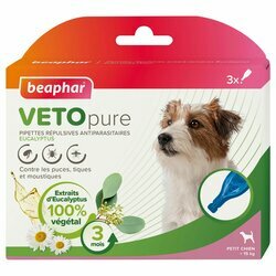 Pipettes r&eacute;pulsives antiparasitaires Eucalyptus VETOpure petit chien x 3 - Beaphar