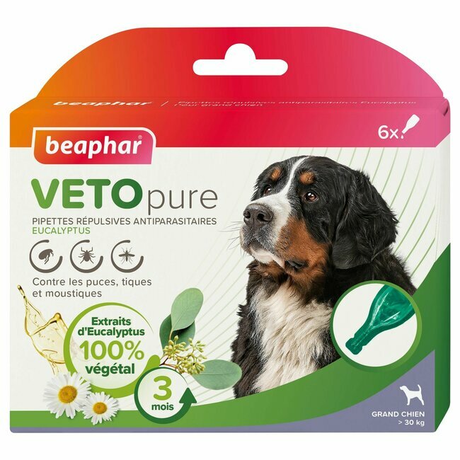 Pipettes répulsives antiparasitaires Eucalyptus grand chien VETOpure 6 x 2 ml - Beaphar