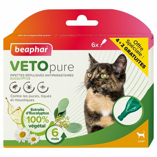 Pipettes répulsives antiparasitaires Eucalyptus pour chat X 6 - Beaphar