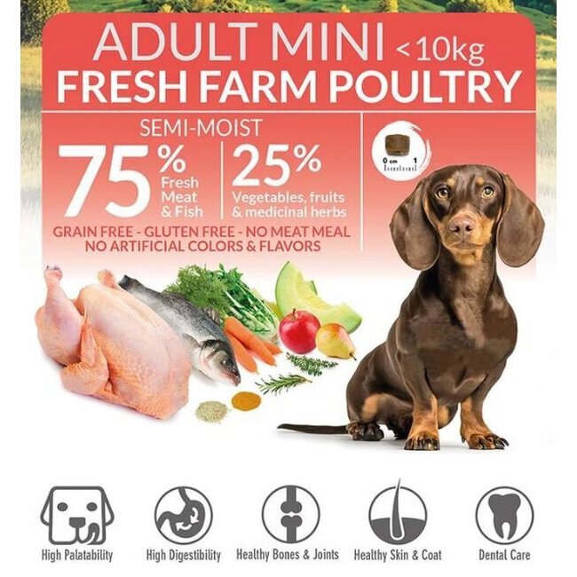 Croquettes semi-humide petit chien Adult Mini Fresh poultry Poulet fermier 1 kg Arquivet