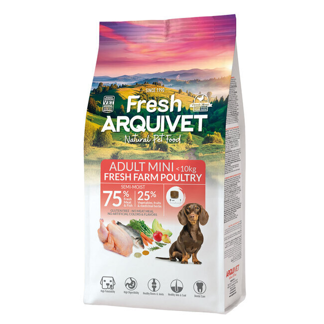 Croquettes semi-humide petit chien Adult Mini Fresh poultry Poulet fermier 1 kg Arquivet