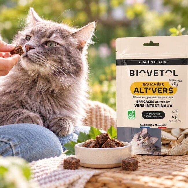 Bouchées Alt'Vers Chaton & Chat Bien-être Intestinal et Parasites X 14 - Biovetol